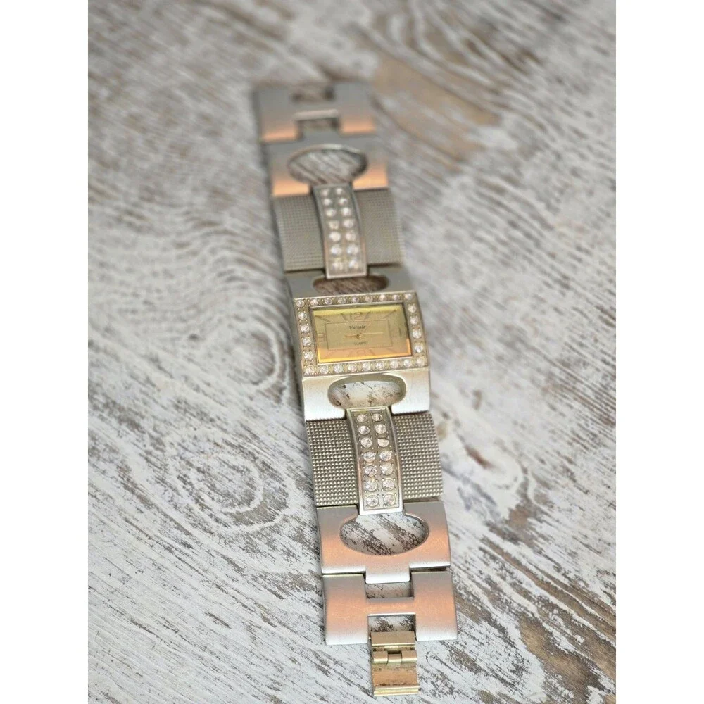 Varsale Rhinestone Bracelet Watch Silver Tone Rectangle Face Fashion Watch #173